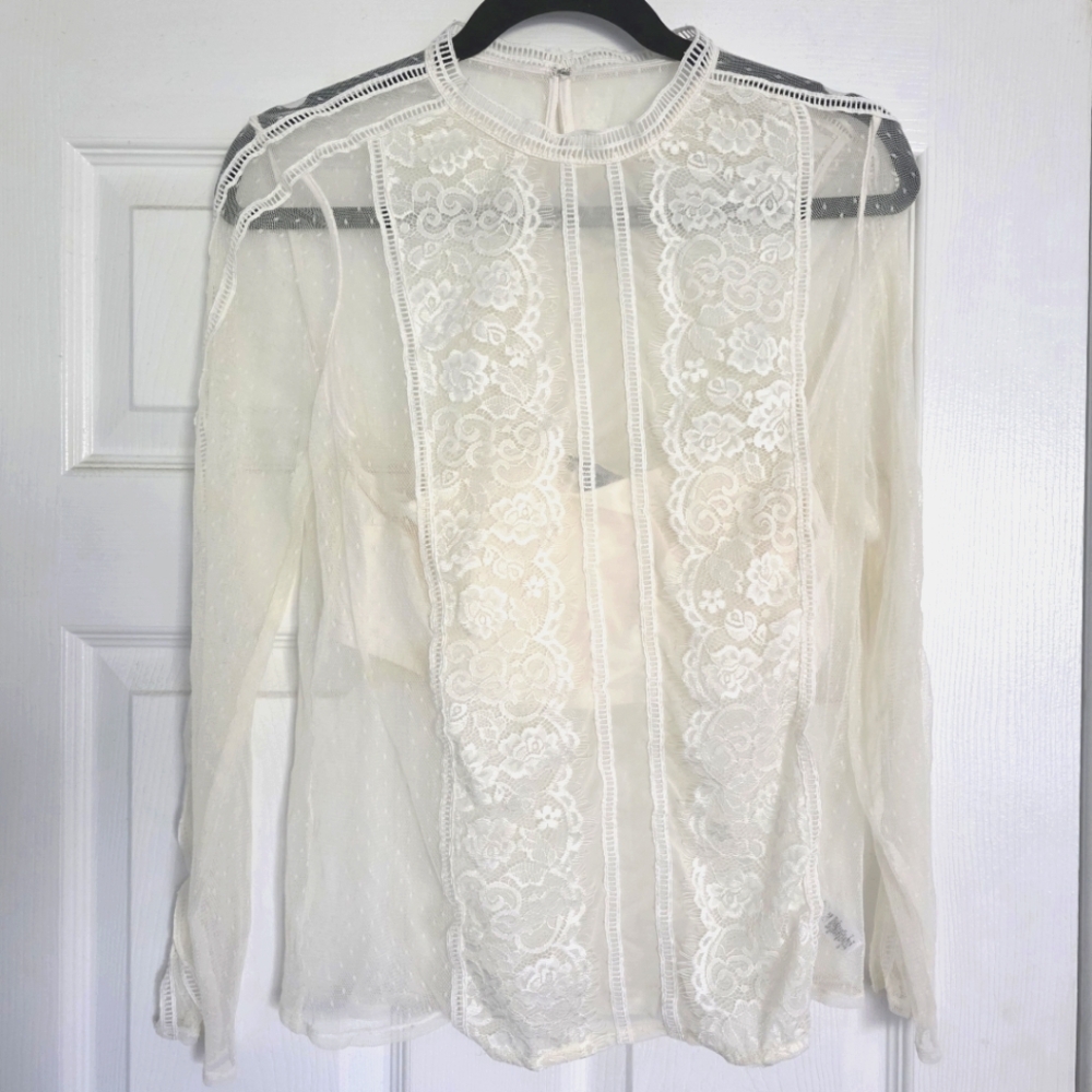 Express Sheer Lace Long sleeve Blouse M